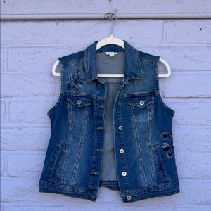Westport Blue Denim Vest with Floral Embroidery